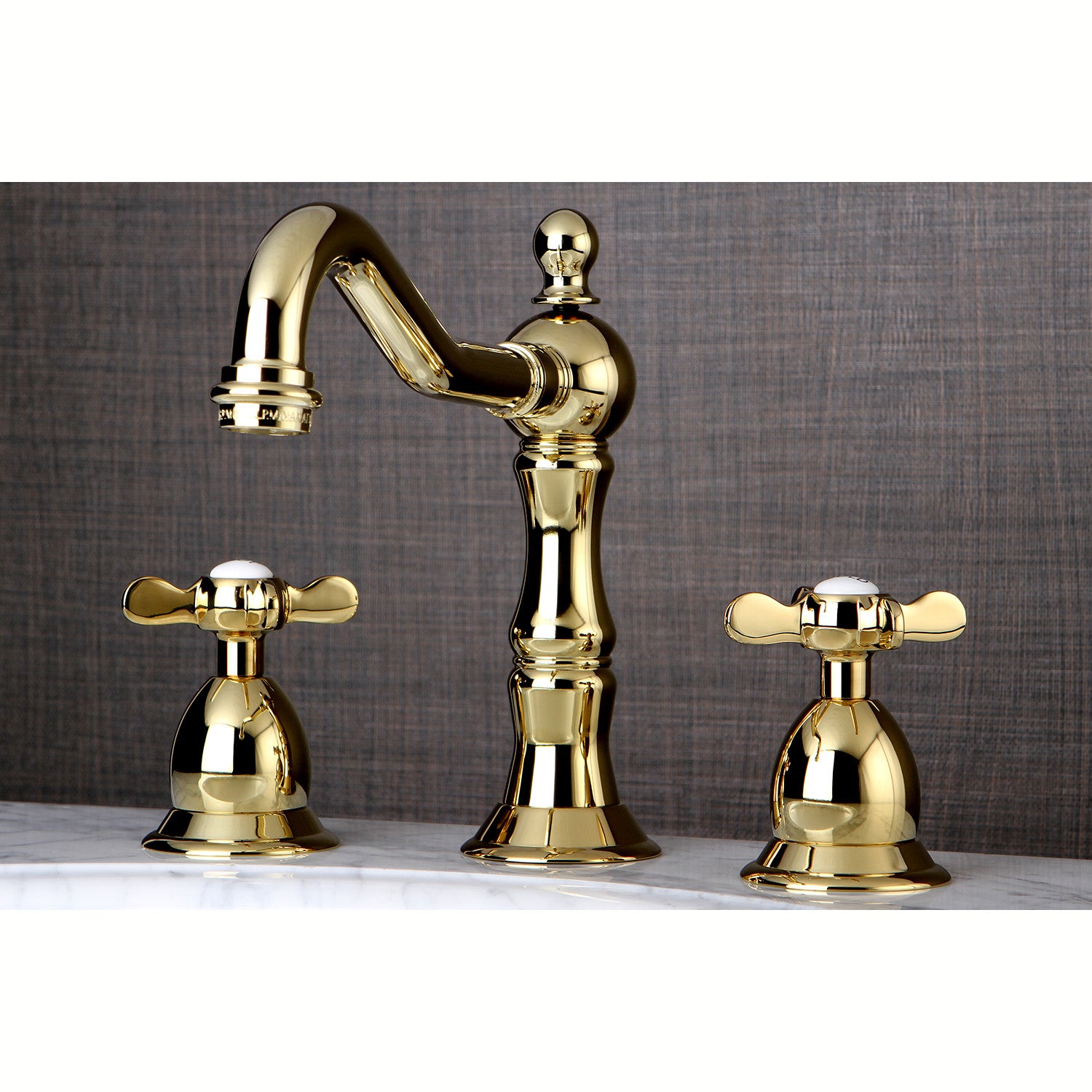 Kingston Heirloom KS1972BEX - Essex Two-Handle 3-Hole Deck Mount Widespread Bathroom Faucet with Brass Pop-Up, Polished Brass — thumbnail 2